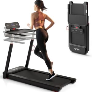 GYMAX Foldable Desk Treadmill with Height Adjustable Desktop, Portable Running Walking Jogging Machine for Workout, Compact for Small Space Office Home Gym