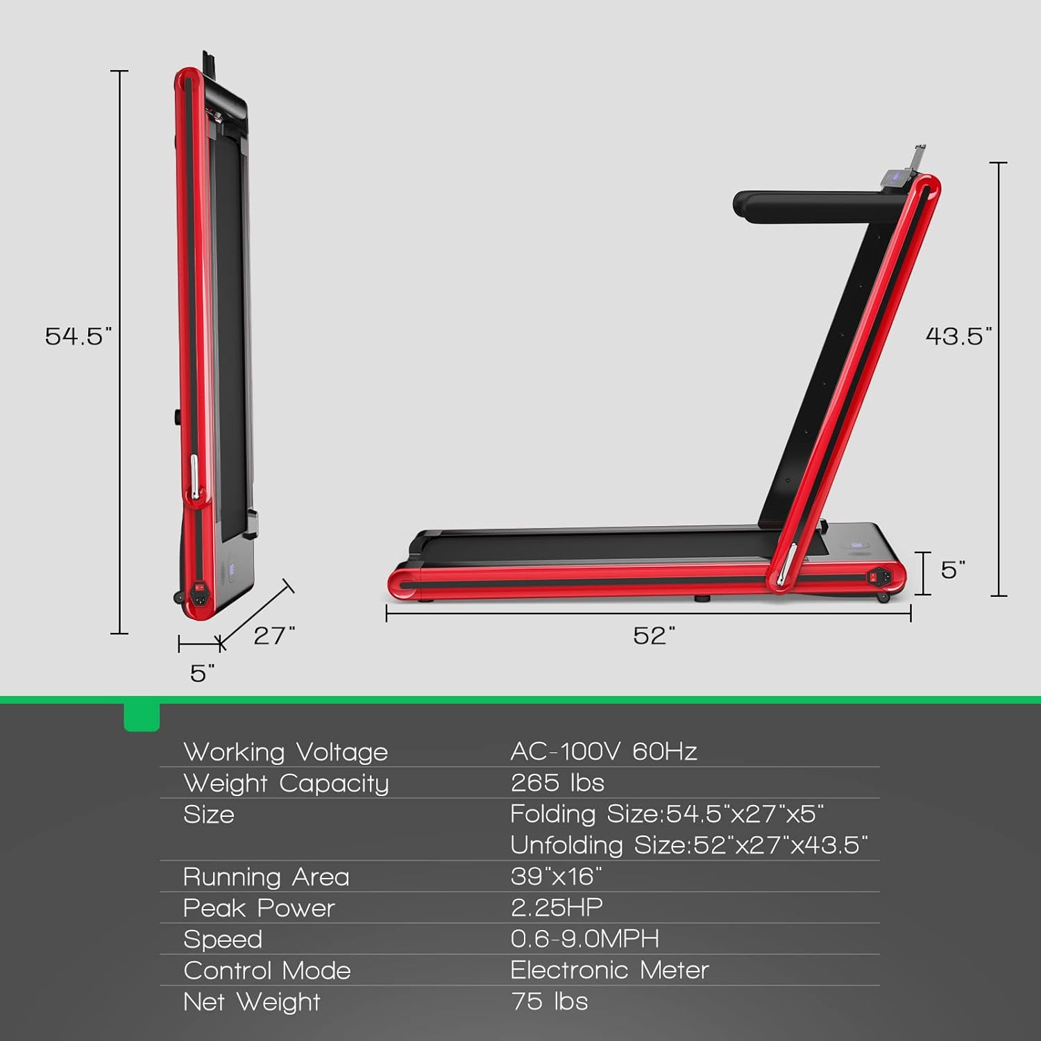 GYMAX 2 in 1 Under Desk Treadmill, Folding Running Machine with Dual LED Display, APP & Remote Control, Walking Pad Jogging Machine for Home Gym Small Space (Red) - Image 7