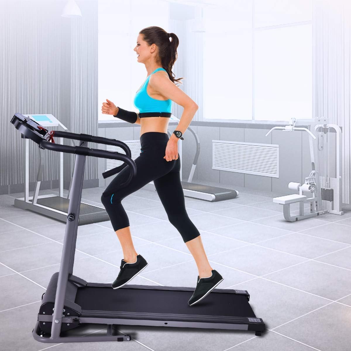 Goplus 1100W Folding Treadmill Electric Motorized Power Fitness Running Machine with LED Display and IPAD Support Perfect for Home Use(Black) - Image 2