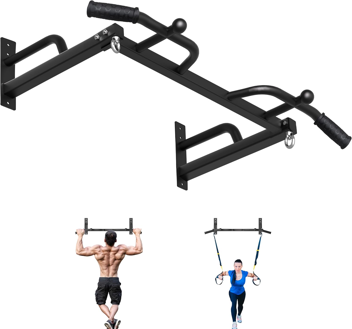 Wall Mounted Pull Up Bar, Heavy Duty Chin Up Bar, Multi Grip PullUp Bar for Garage, Basement, Wall Mount - Multifunctional Fitness Bar,Supports up to 800 Lbs