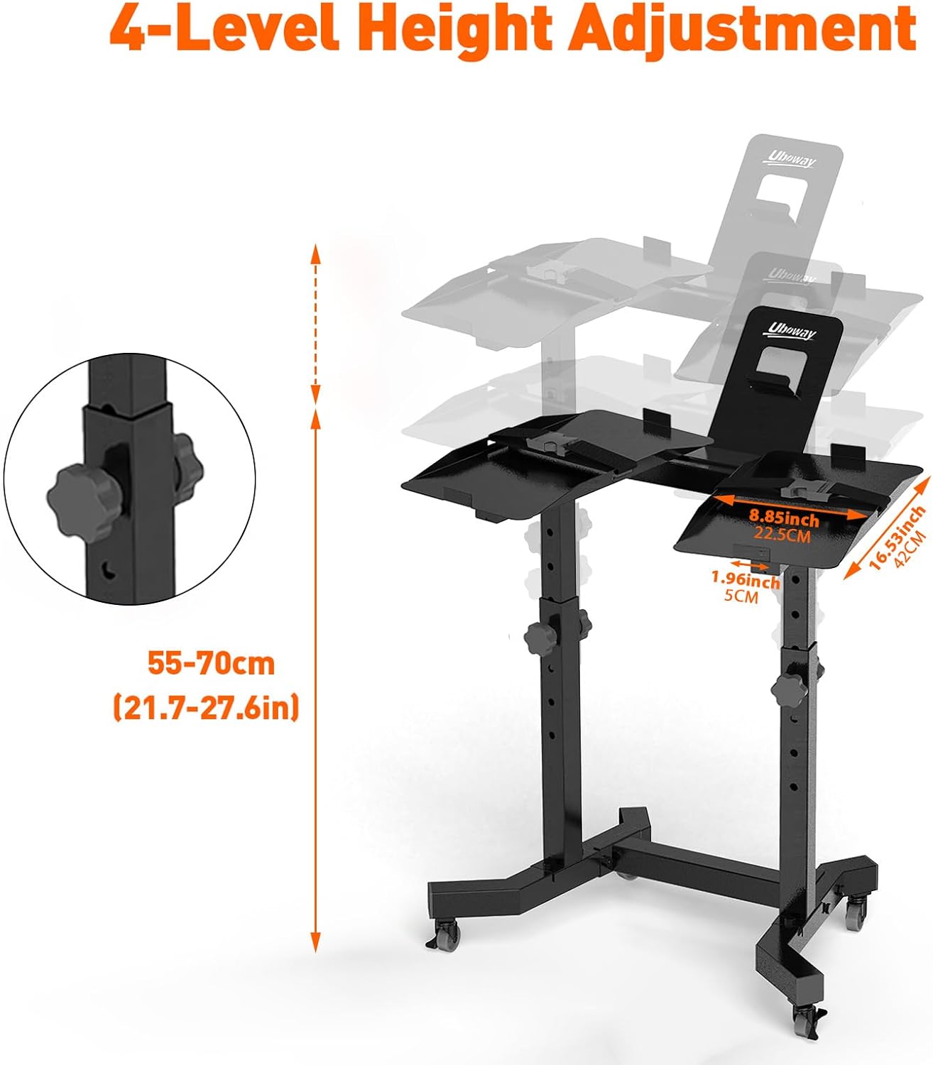 Uboway Adjustable Dumbbell Stand- Dumbbell Rack with 4 Level Height Adjustment, Weight Stand for Dumbbells with Tablet Holder and Wheels, Hand Weight Rack for Adjustable Dumbbell Set, Home Gym Fitness(Bonus Foot Pads) - Image 2