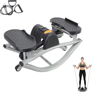 Lateral Rocking Fitness Stepper Home Workout Machine, Low-Impact Side to Side Stepper, Compact Portable Fitness Trainer with LCD Monitor and Resistance Bands for Home Gym