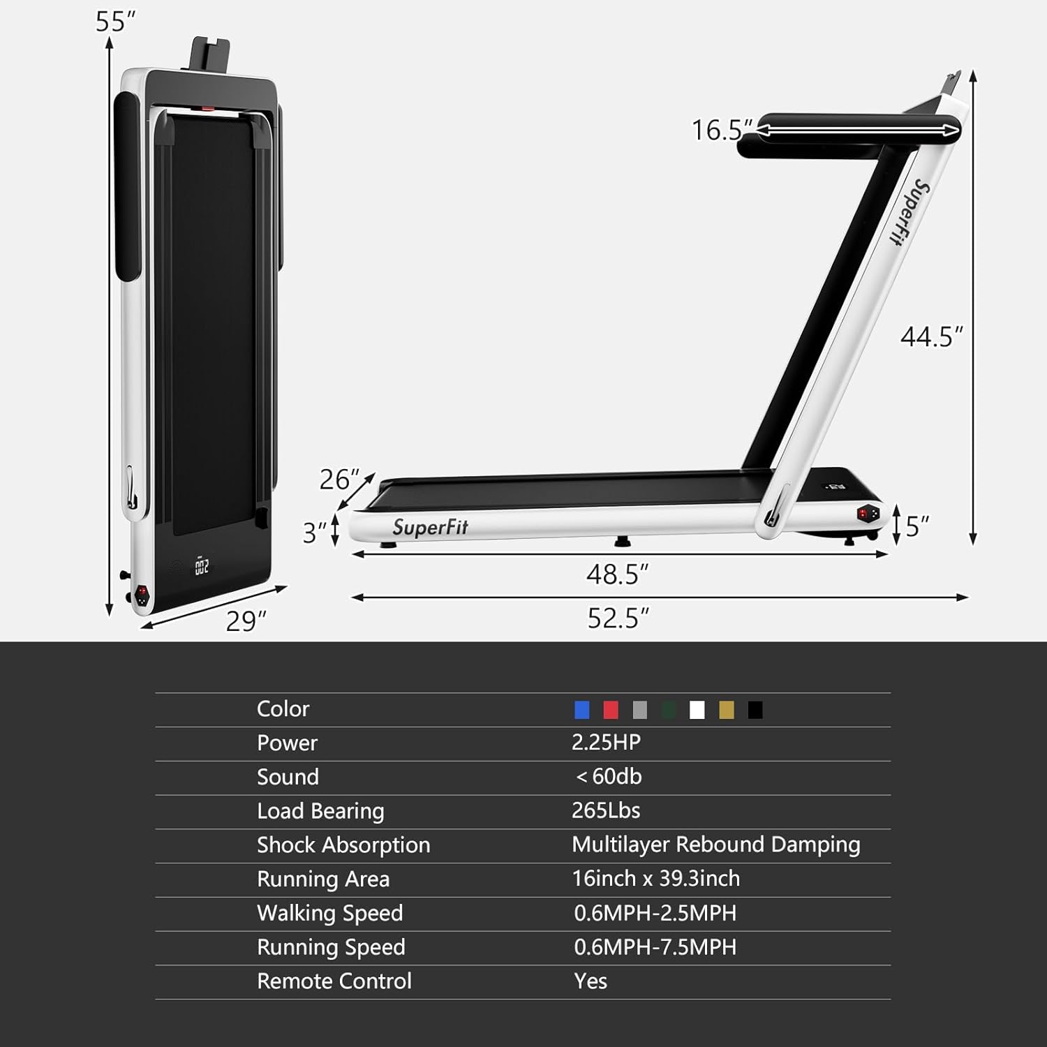 Goplus 2 in 1 Folding Treadmill, 2.25HP Superfit Under Desk Electric Treadmill, Installation-Free with Remote Control, APP Control and LED Display, Walking Jogging for Home Office - Image 9