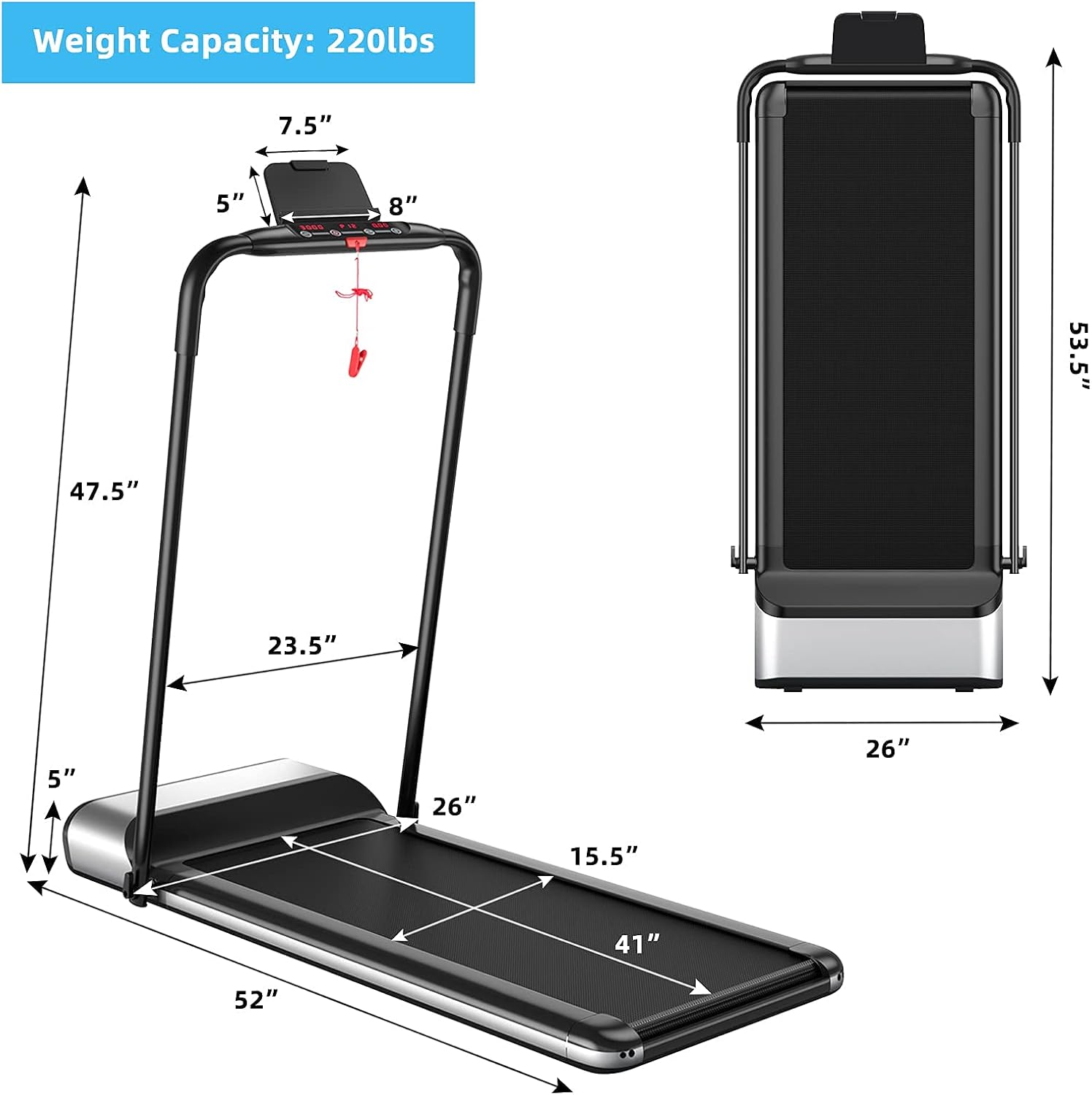 Goplus Folding Treadmill, Ultra-Thin Installation-Free Foldable Electric Treadmill, Low Noise, Walking Jogging Machine, Portable Superfit Treadmills for Home Office - Image 7
