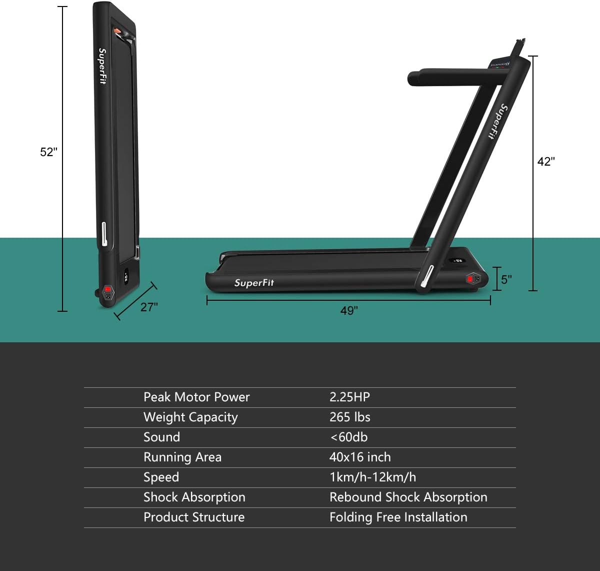 GYMAX Walking Pad, 2.25HP Dual Display Foldable Treadmill for Home with Remote/Smart App Control, Portable Compact Treadmill for Office Under Desk, Folding Running Machine for Small Spaces - Image 7