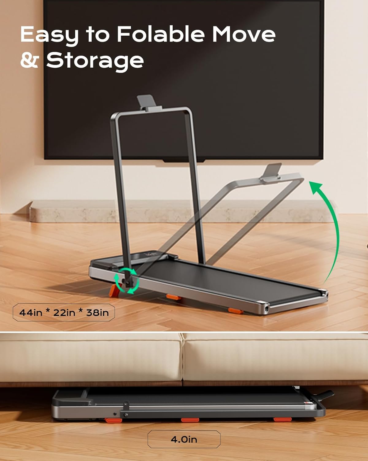 Walking Pad,Treadmill with Incline for Home Office, 2.5HP Portable Under Desk Treadmill with 265 Lbs Capacity,Remote Control, Led Display - Image 6