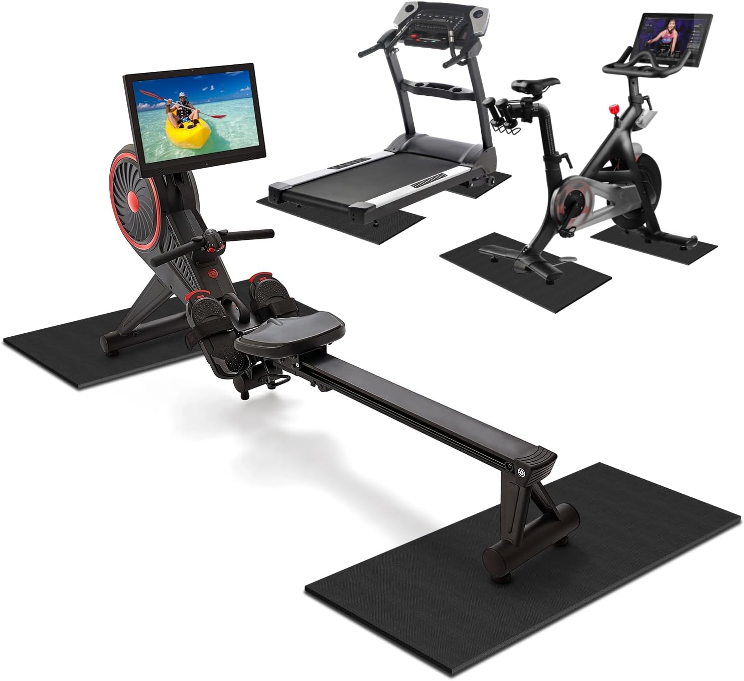 2PCS Fitness Equipment Mats and Floor Protector, Non-Slip Mat Rowing, Rowing Machine Bike Mat for Carpet & Hardwood Floors, Exercise Bike Mats (Two Pieces:36 * 12 inch)