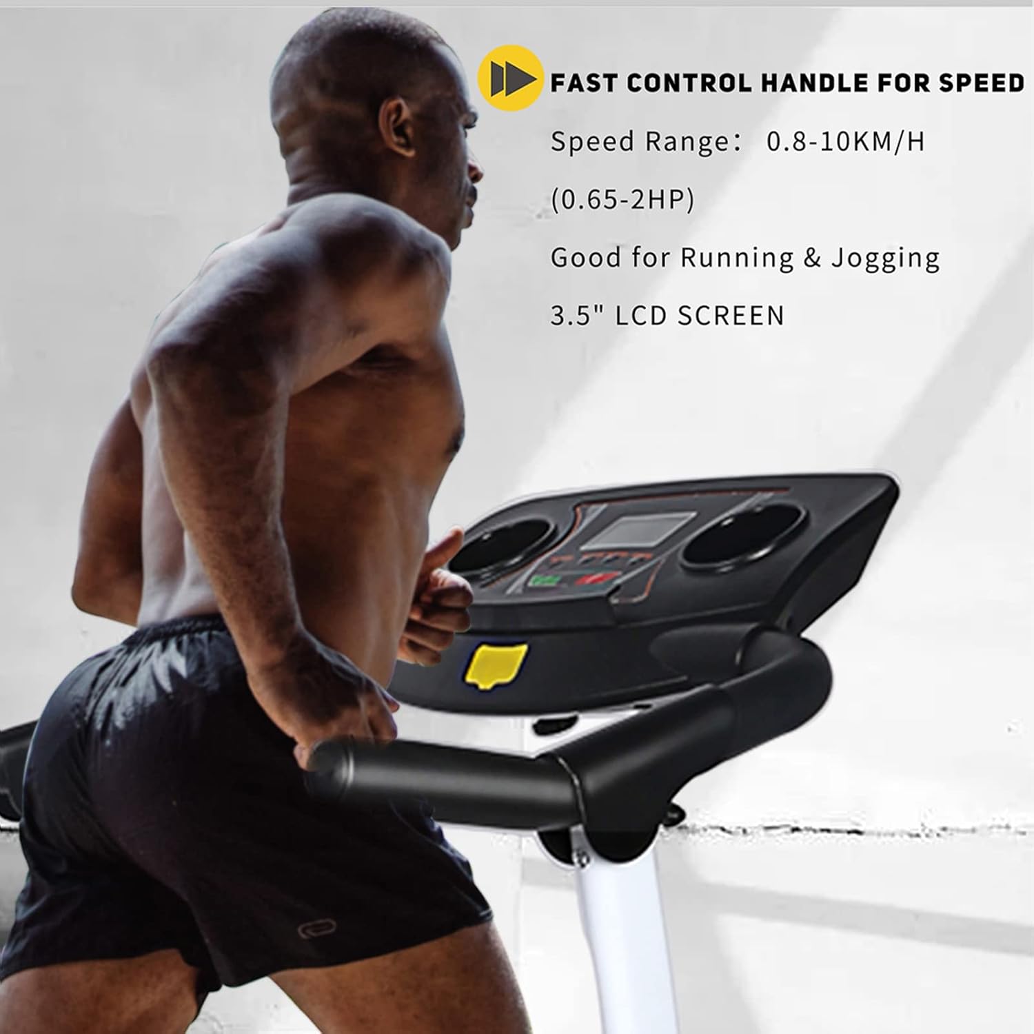 YSSOA High Performance Folding Treadmill, Workout Running Machine with LCD Display and Phone Slot, Compact Treadmill for Fitness Gym Exercise, White and Black. - Image 5