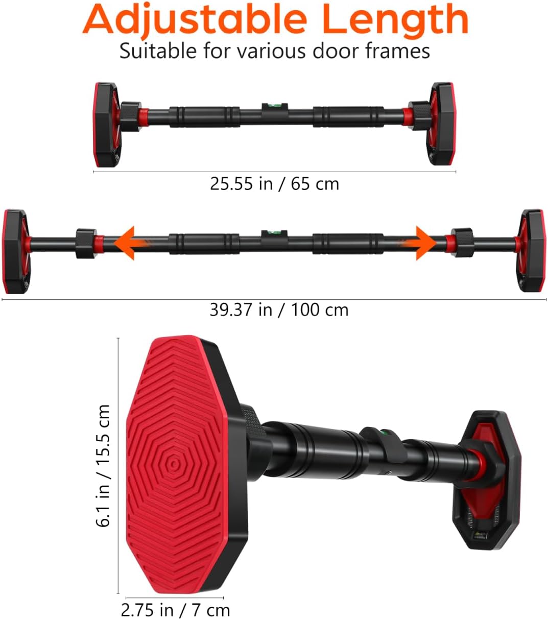 1PCS Pull Up Bar: Strength Training Chin up Bar without Screws - Adjustable 25.6-39.37 Width Locking Mechanism Pull-up Bar for Doorway - Max Load 440lbs, Non-slip - Image 2