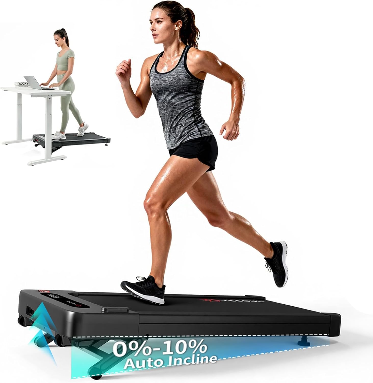 Yesoul Walking Pad Treadmill with 10% Auto Incline, Under Desk Treadmill for Home Walking, Hiking & Running, 300lbs Capacity, Smart App Scenic Routes & Live Classes, Remote & LED Display