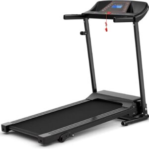 Goplus Electric Folding Treadmill, Adjustable Incline and Low Noise Design, with LCD Display and Heart Rate Sensor, Compact Running Machine for Home Office Apartment Black