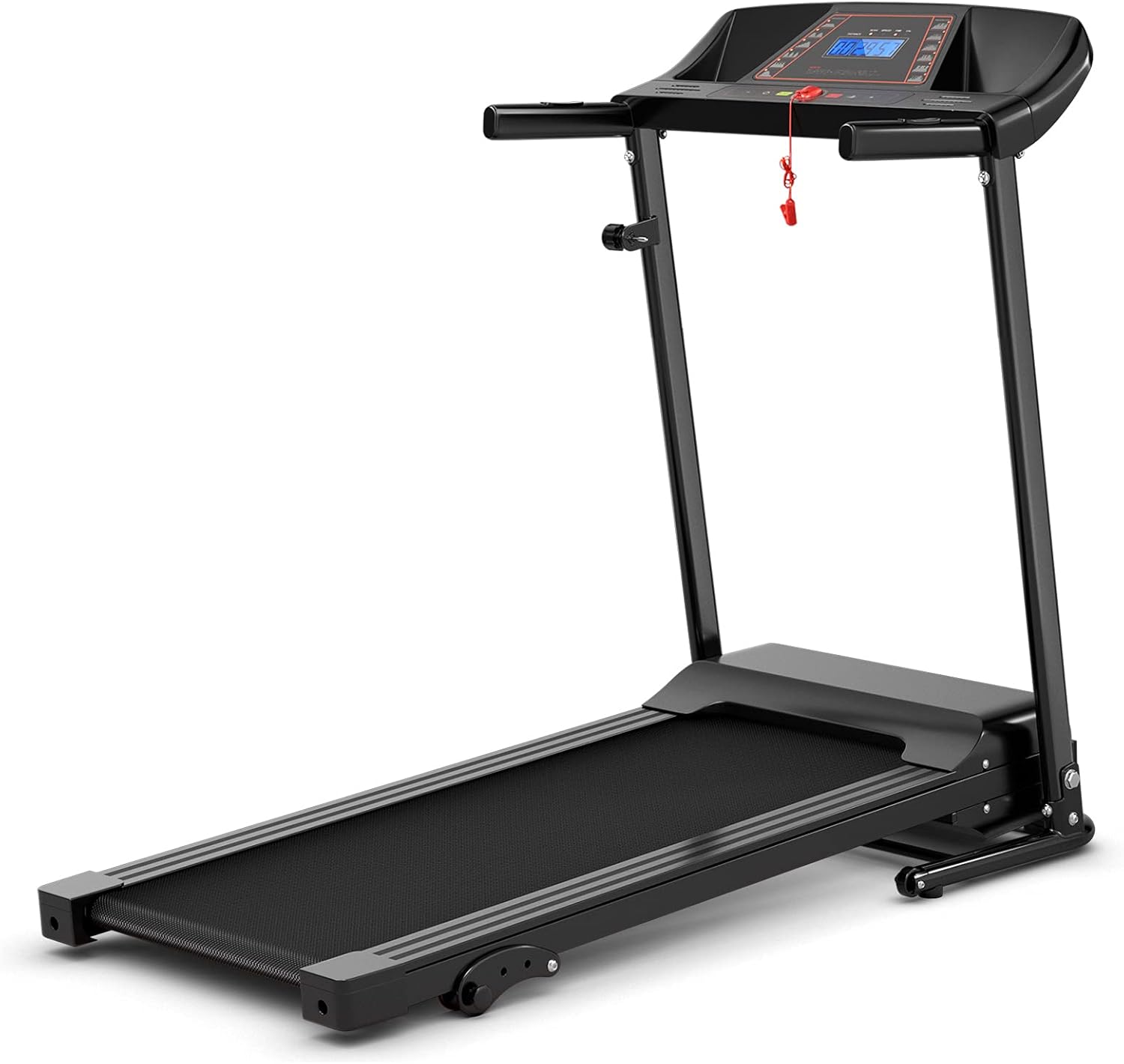 Goplus Electric Folding Treadmill, Adjustable Incline and Low Noise Design, with LCD Display and Heart Rate Sensor, Compact Running Machine for Home Office Apartment Black