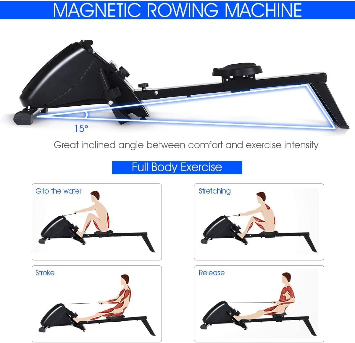 Folding Rowing Machines for Home Use, Magnetic Rower, Rowing Machines for Home Use 10 Level Adjustable Magnetic Resistance with LCD Monitor,330lbs MAX - Image 6