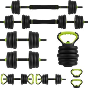 4-in-1 Adjustable Dumbbell Set 66Lbs, Home Gym Weights Set Converts to Barbell/Kettlebell/Push-Up Stand, Non-Slip Ergonomic Grips, Iron-Sand Filled, Compact for Men & Women