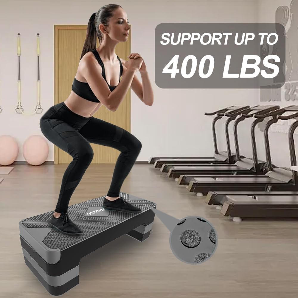 EVERYMILE Aerobic Exercise Step, Adjustable Aerobic Stepper for Exercise, Workout Step Platform, Step Up Box, 26.5" Step Deck with 4” 6” 8” Adjustable Height Risers, Women Home Gym Fitness - Image 6