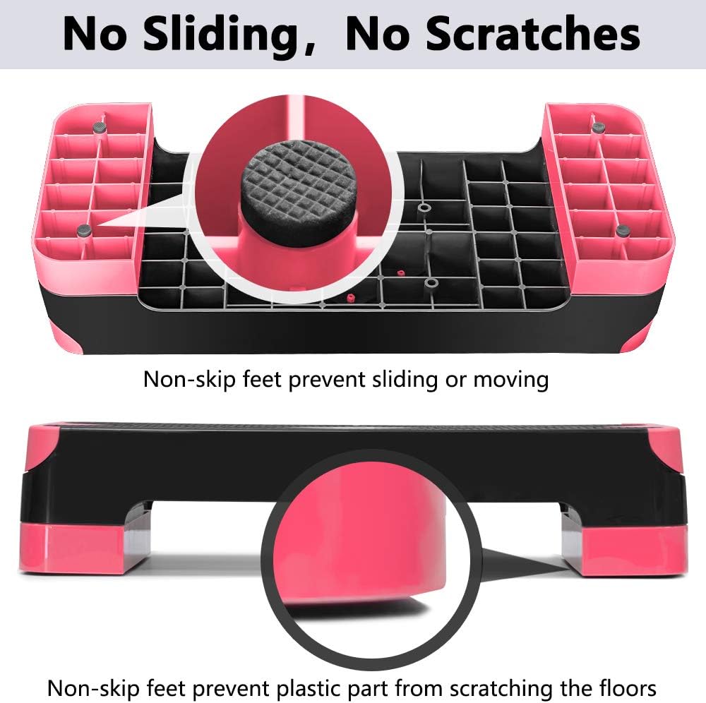 Adjustable Workout Aerobic Stepper, Aerobic Exercise Step Platform with 2 Risers, Exercise Step Deck for Fitness, 26.5" Trainer Stepper with Non-Slip Surface Home Gym & Extra Risers Options - Image 5