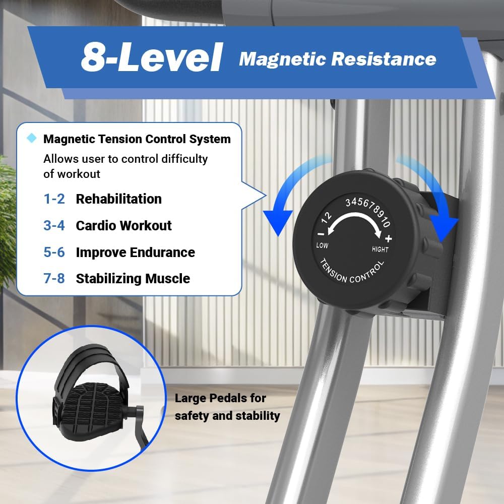 Exerpeutic Foldable Exercise Bike, 8 levels of Resistance Stationary Bicycle with Airsoft Seat, LCD Display to Track Distance, Calories, Time and Speed - Image 4