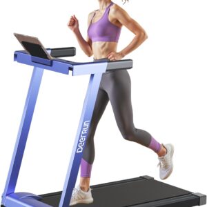 DeerRun Treadmills for Home with Incline and Handles, 3.0 HP Foldable Treadmill for Small Spaces, Folding Running Machine with Smart APP