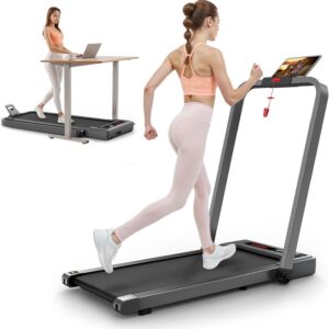 FYC Portable Electric Treadmill for Home – Folding Compact Running Machine, 2.5HP Foldable Walking Pad, 300lbs Capacity, 15″ Wide Running Belt, Remote Control, LED Display for Home/Office (Black)
