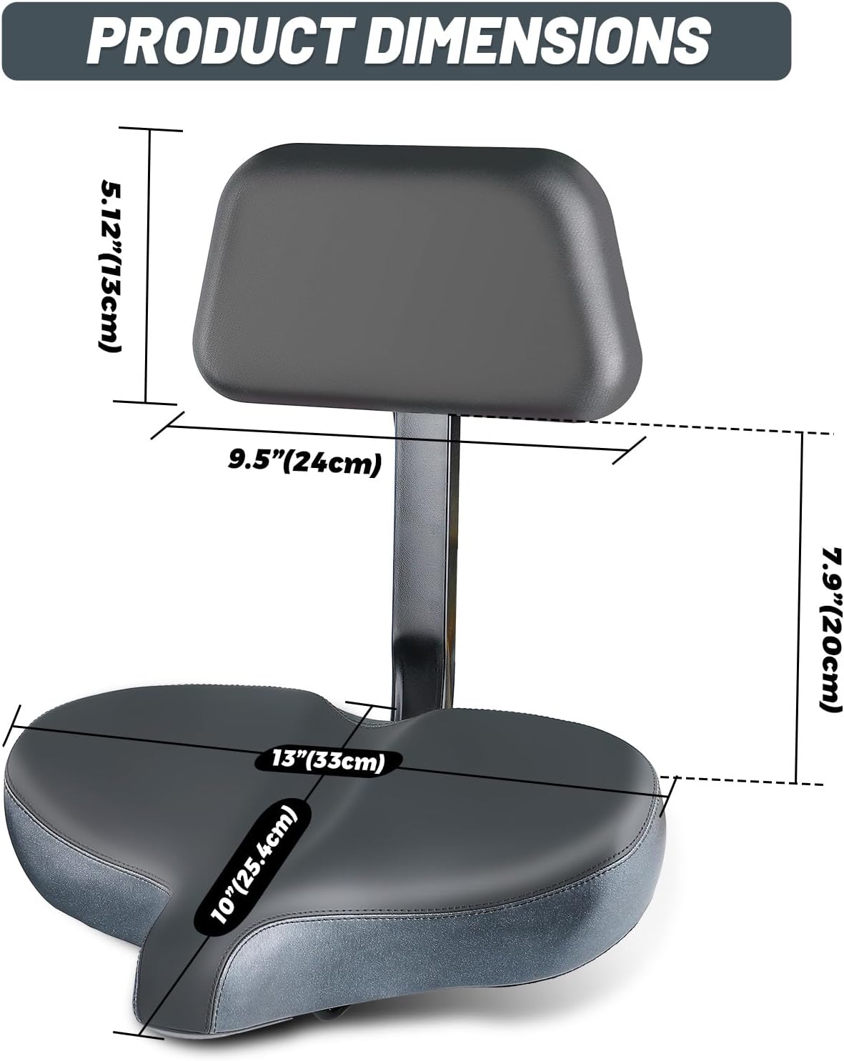 YLG Oversized Bike Seat with Backrest Comfort Wide Bicycle Saddle Replacemen for Tricycle, Electric Bike, Commuter Bike, Stationary Bike, Soft Thick Foam Padded Cushion, Adjustable, Waterproof - Image 4