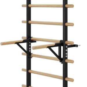 Swedish Ladder Wall Gym, Stall Bar Home Gym with Adjustable Pull-Up Bar, Dip Bar Attachments & 2pcs Resistance Band, 9 Strategic Rods for for Home, School, Hysical Therapy and Gymnastics
