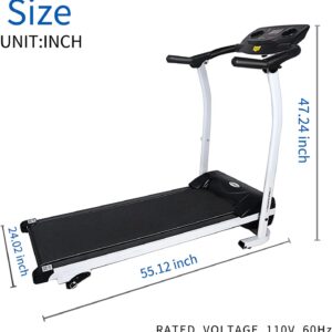 YSSOA High Performance Folding Treadmill, Workout Running Machine with LCD Display and Phone Slot, Compact Treadmill for Fitness Gym Exercise, White and Black.