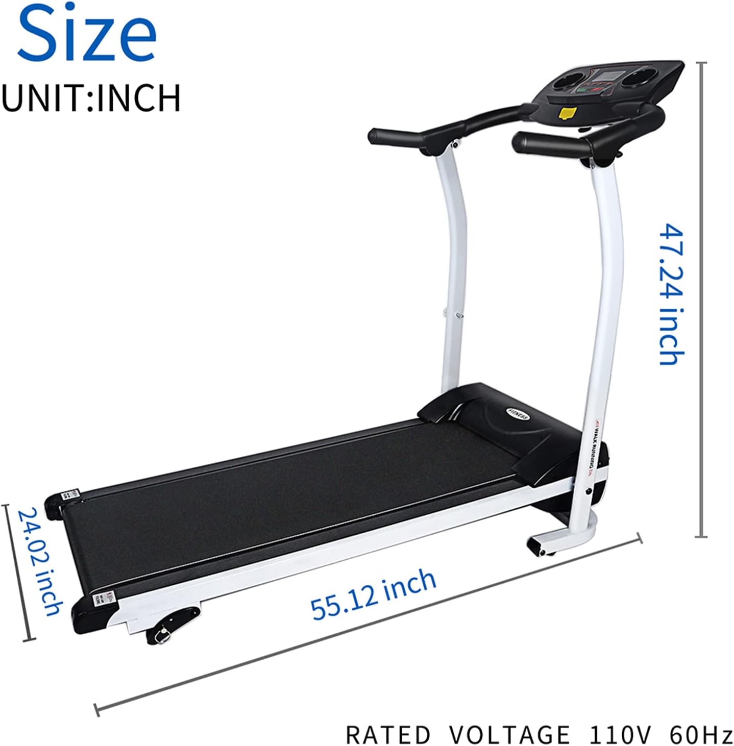 YSSOA High Performance Folding Treadmill, Workout Running Machine with LCD Display and Phone Slot, Compact Treadmill for Fitness Gym Exercise, White and Black. - Image 2