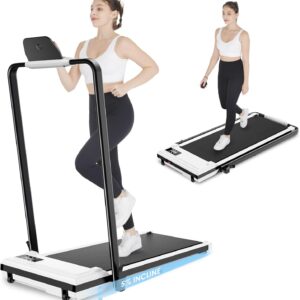 ANCHEER Foldable Treadmill with 12% Incline, 3.0HP Walking Pad Treadmills with Handles, 320LBS Capacity/2S Folding/Widened Belt, Quiet Portable Walking Treadmill Under Desk with LED