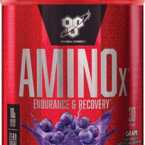 BSN Amino X Muscle Recovery & Endurance Powder with BCAAs, 10 Grams of Amino Acids, Keto Friendly, Caffeine-Free, Support Endurance, Zero Sugar, Grape, 30 servings, 15.34 Ounce (Packaging May Vary)