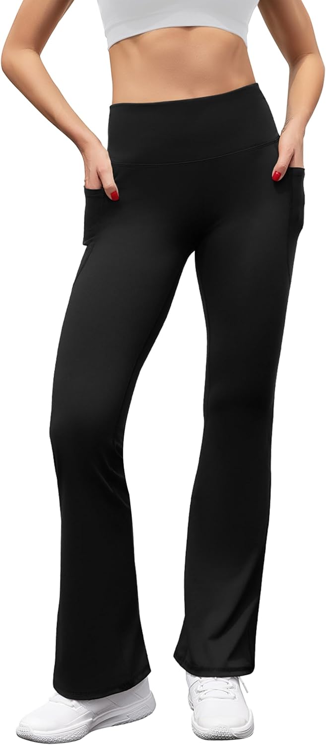 Women's High Waist Flare Yoga Pants Tummy Control Casual Bootcut Leggings with Side Pockets - Image 3
