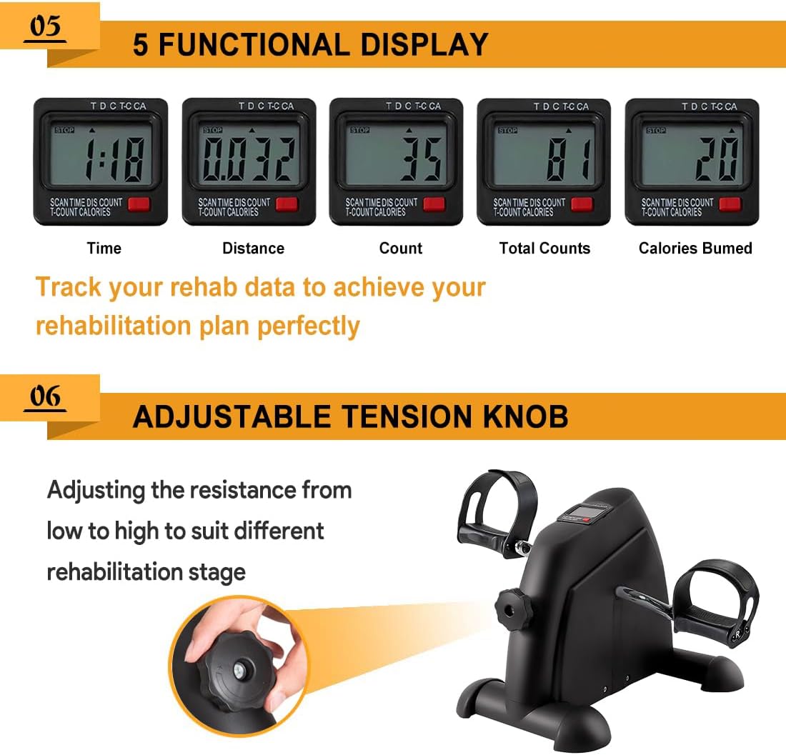 Under Desk Bike Pedal Exerciser, Portable Mini Exercise Bike with LCD Display for Home/Office, Desk Cycle for Leg/Arm with Handle, Leg Exerciser While Sitting for Seniors - Image 6