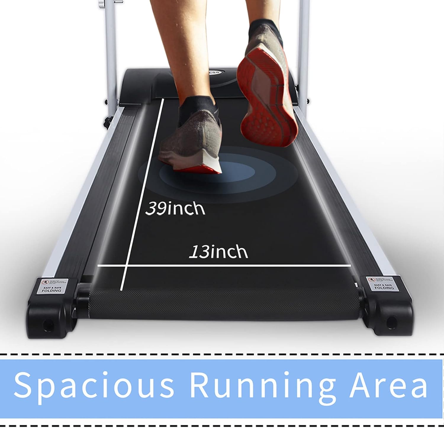 YSSOA High Performance Folding Treadmill, Workout Running Machine with LCD Display and Phone Slot, Compact Treadmill for Fitness Gym Exercise, White and Black. - Image 3
