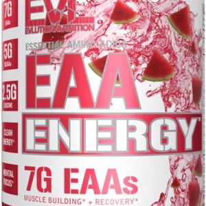 Evlution Nutrition EAA Energy – Pre & Post Workout Powder – Muscle Building & Recovery Supplement – 7g Essential Amino Acids + 5g BCAAs – Clean Energy – With Caffeine – 30 Servings – Watermelon Splash