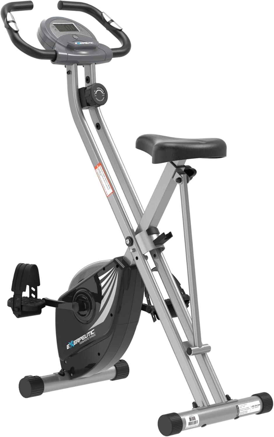 Exerpeutic Foldable Exercise Bike, 8 levels of Resistance Stationary Bicycle with Airsoft Seat, LCD Display to Track Distance, Calories, Time and Speed