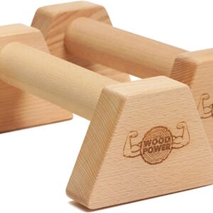 WOODPOWER® – PowerBars, Wooden Parallettes Push Up Bars, Joint-Friendly Beech Wood Calisthenics Equipment for Home, Durable Handstand Trainer Push Up Handles for Floors