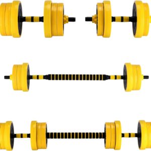 2-In-1 Adjustable Weight Set 44/33 Lb, Adjustable Weights Used As Dumbbell and Barbell Set, Yellow