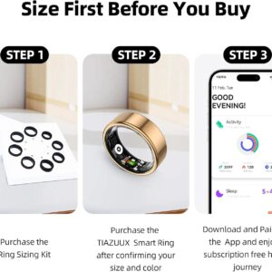 Smart Ring for Women&Men-Activity/Sleep/Heart Rate/HRV/Stress/Women’s Health Tracker-IP68 Waterproof/Wearable-No Subscription Fee Required-Compatible with iPhone &Android (Gold, 8)