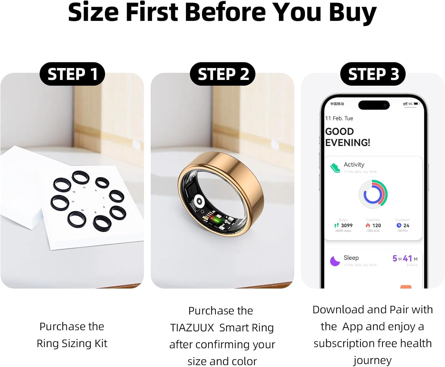 Smart Ring for Women&Men-Activity/Sleep/Heart Rate/HRV/Stress/Women's Health Tracker-IP68 Waterproof/Wearable-No Subscription Fee Required-Compatible with iPhone &Android (Gold, 8) - Image 2