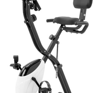 Foldable Exercise Bike for Adults, 350 lb Capacity, Upright Stationary Bike with 16-Level Adjustable Resistance, Arm Bands and Backrest, White