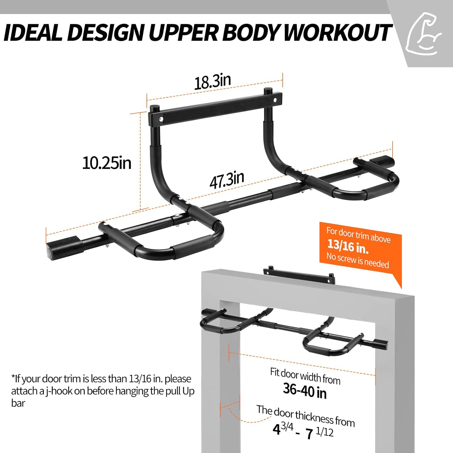 NOWAKE Pull up bar For Doorway,300lbs Heavy Duty Adjustable Width Portable Functional Ergonomic Design Door Frame Chin Up Bar With USA Patent For Home Fitness Workouts - Image 3