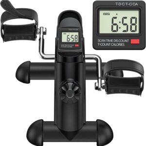 Under Desk Bike Pedal Exerciser, Portable Mini Exercise Bike with LCD Display for Home/Office, Desk Cycle for Leg/Arm with Handle, Leg Exerciser While Sitting for Seniors