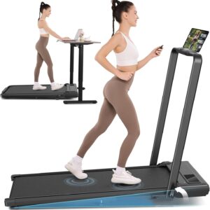 Folding Treadmill with Incline,4 in 1 Foldable Walking Pad with Handle Bar,Under Desk Treadmill for Home Office,Walking Pad 300LBS Weight Capacity/Dual Control/LED Display