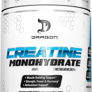 DRAGON PHARMA Creatine Monohydrate, Aid Muscle Recovery, Post-Workout Supplement, Antioxidant Support (60 Servings, Unflavored)