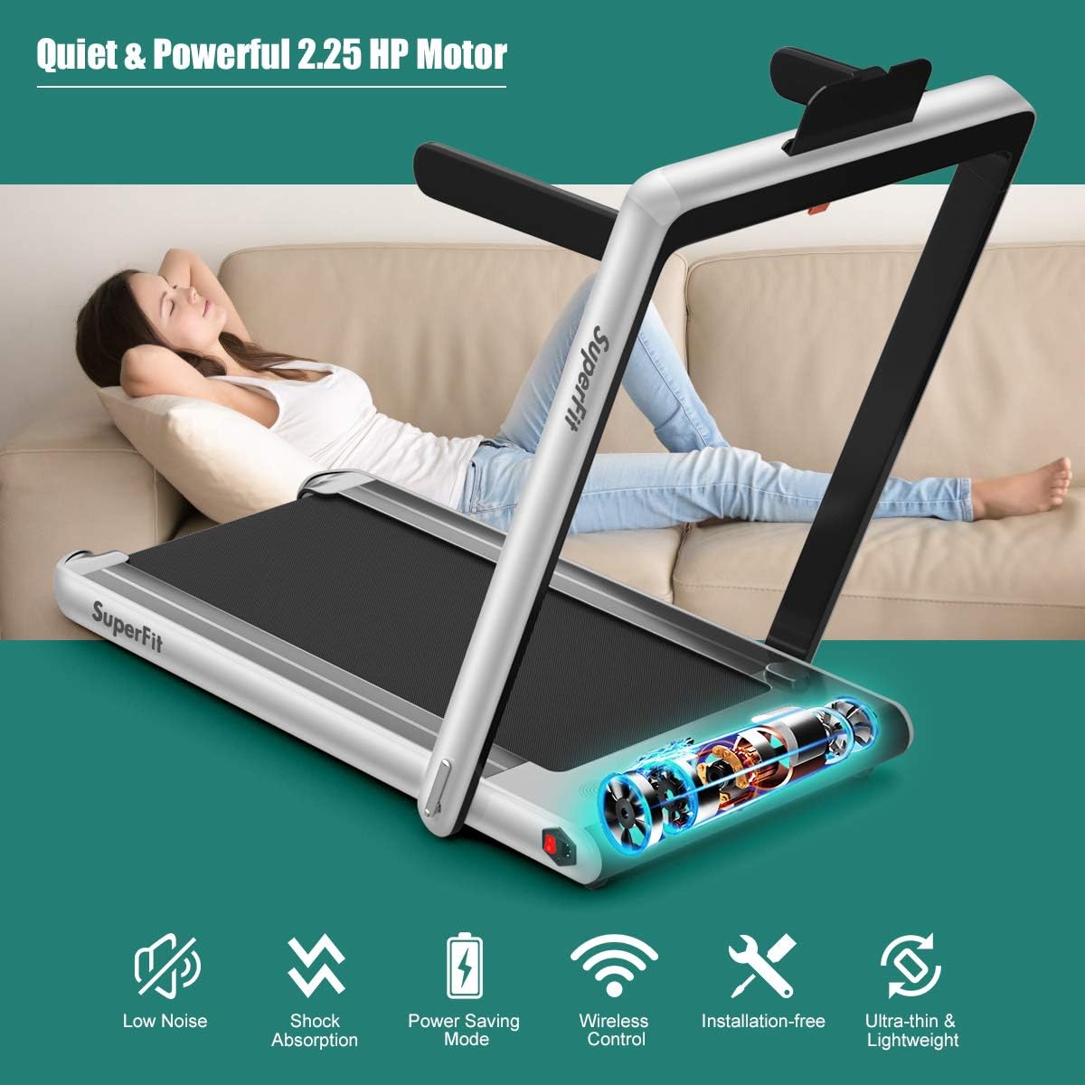 GYMAX Walking Pad, 2.25HP Dual Display Foldable Treadmill for Home with Remote/Smart App Control, Portable Compact Treadmill for Office Under Desk, Folding Running Machine for Small Spaces - Image 5