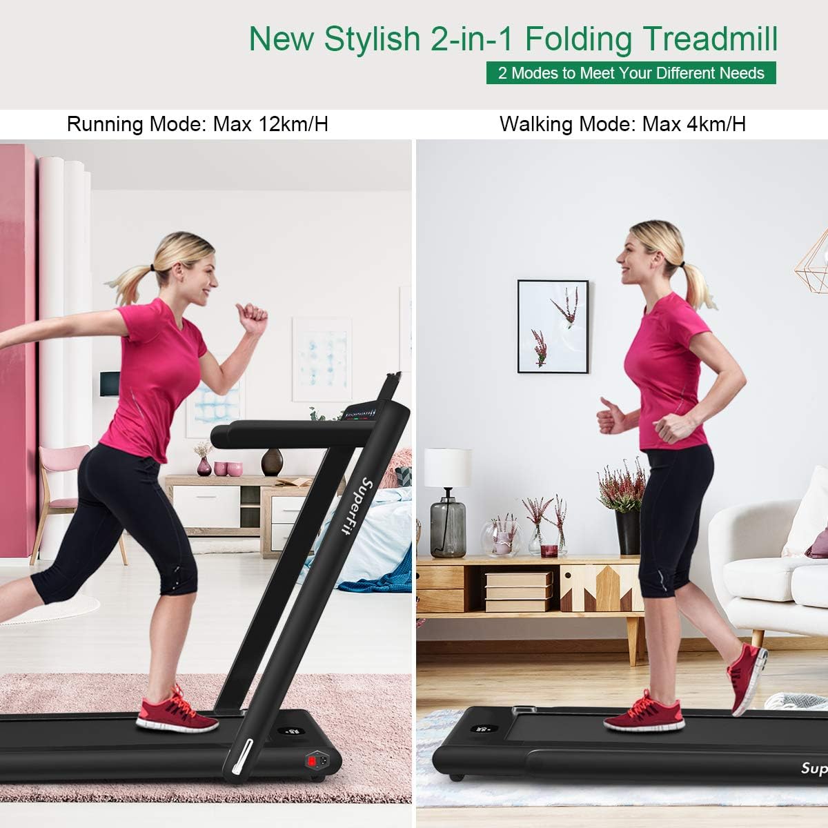 GYMAX Walking Pad, 2.25HP Dual Display Foldable Treadmill for Home with Remote/Smart App Control, Portable Compact Treadmill for Office Under Desk, Folding Running Machine for Small Spaces - Image 2