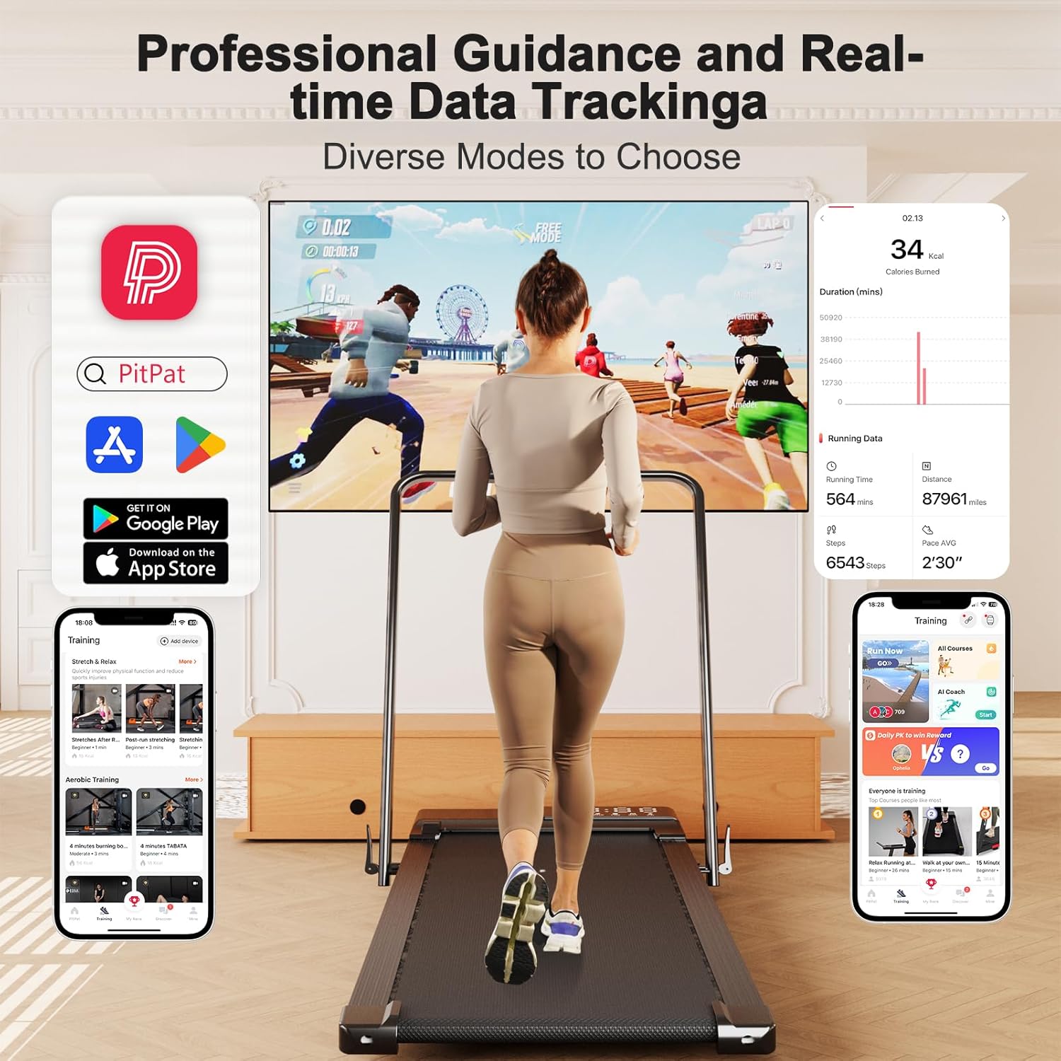 Walking Pad Treadmill with Handle Bar 3-in-1 Foldable Treadmills for Small Space 300 LBS Capacity, 3.0HP Portable Under Desk Treadmill for Home Office with LED Display Remote APP Control - Image 3