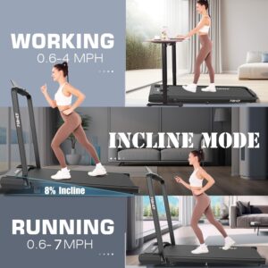 Folding Treadmill with Incline,4 in 1 Foldable Walking Pad with Handle Bar,Under Desk Treadmill for Home Office,Walking Pad 300LBS Weight Capacity/Dual Control/LED Display