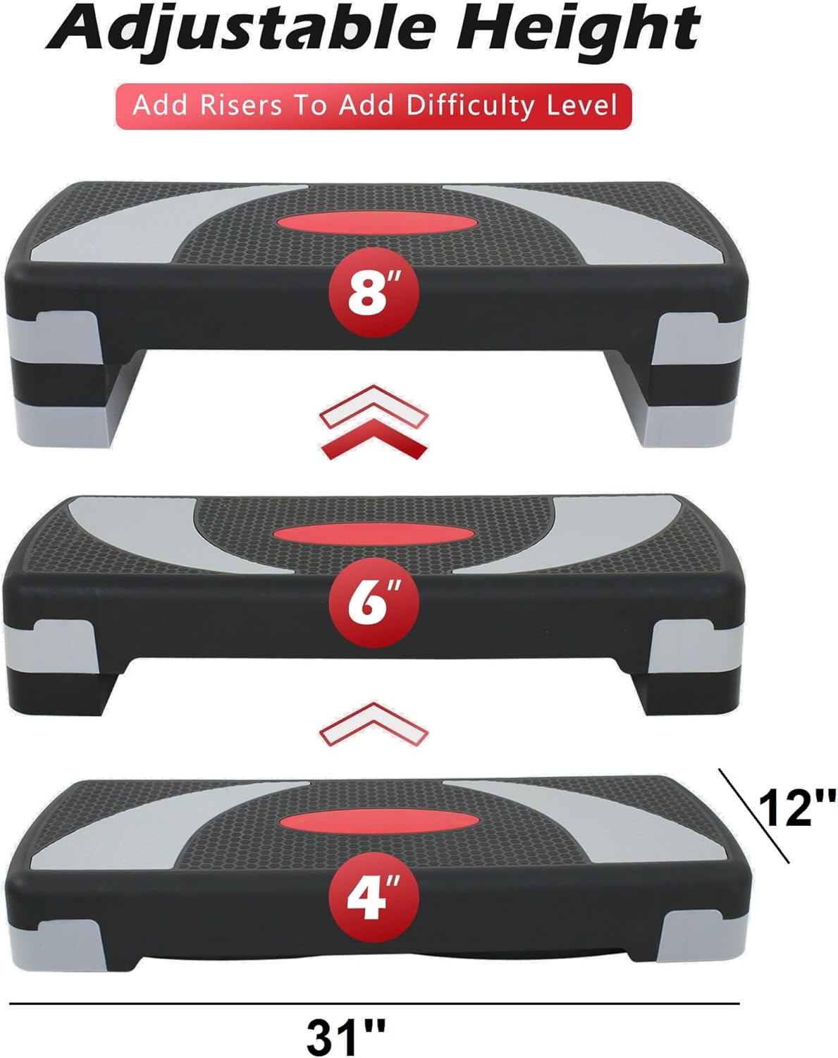 ZENY 31’’ Aerobic Step Platform, Adjustable Exercise Workout Stepper with Stable Risers, Stand Up Steppers for Exercise at Home, Fitness Equipment for Home Gym - Image 3