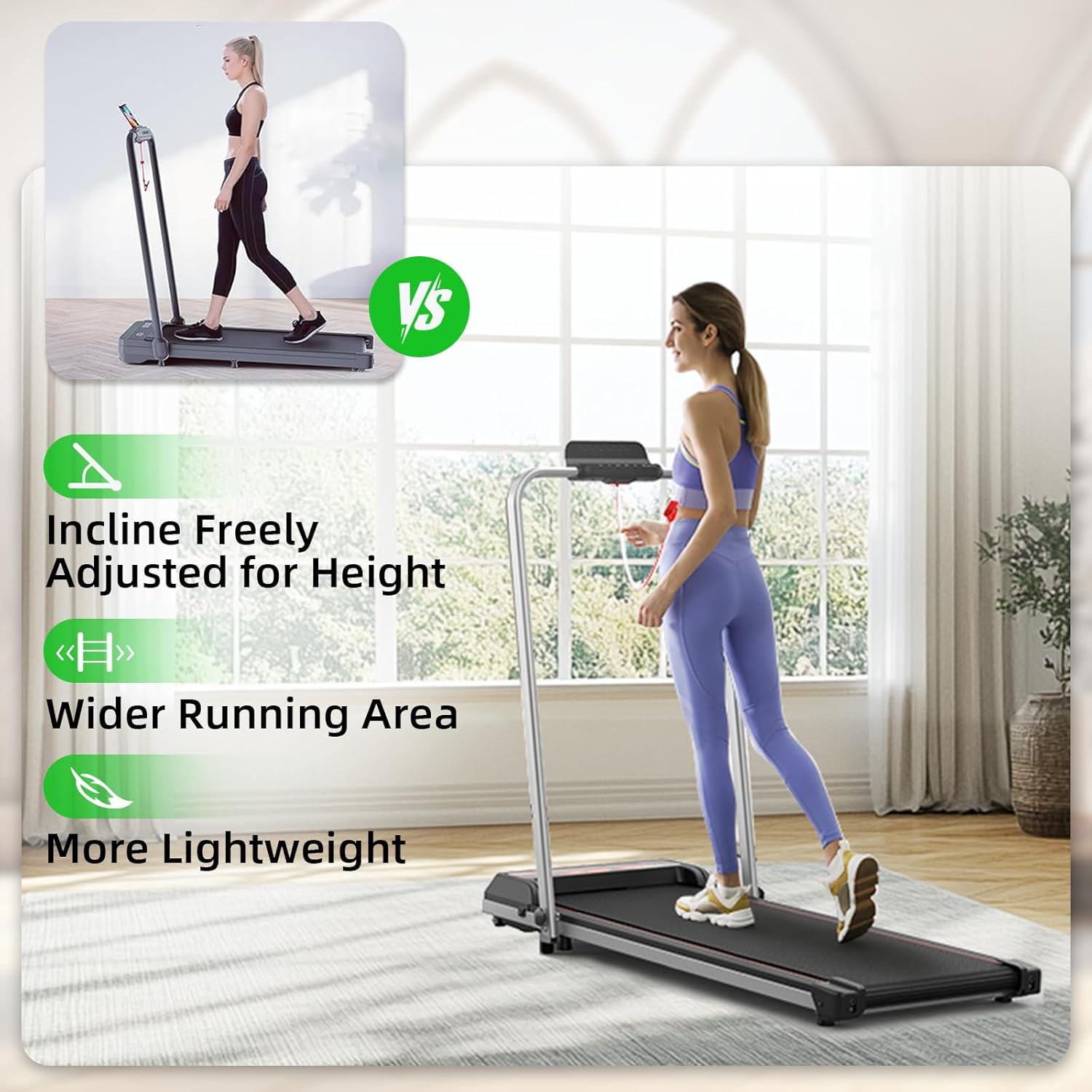 NAYSAYE Folding Walking Pad with Incline and Handle Bar, Walking Pad Treadmill, Jogging Pad with LED Display Remote Control, Portable Under Desk Treadmill for Home Office - Image 5