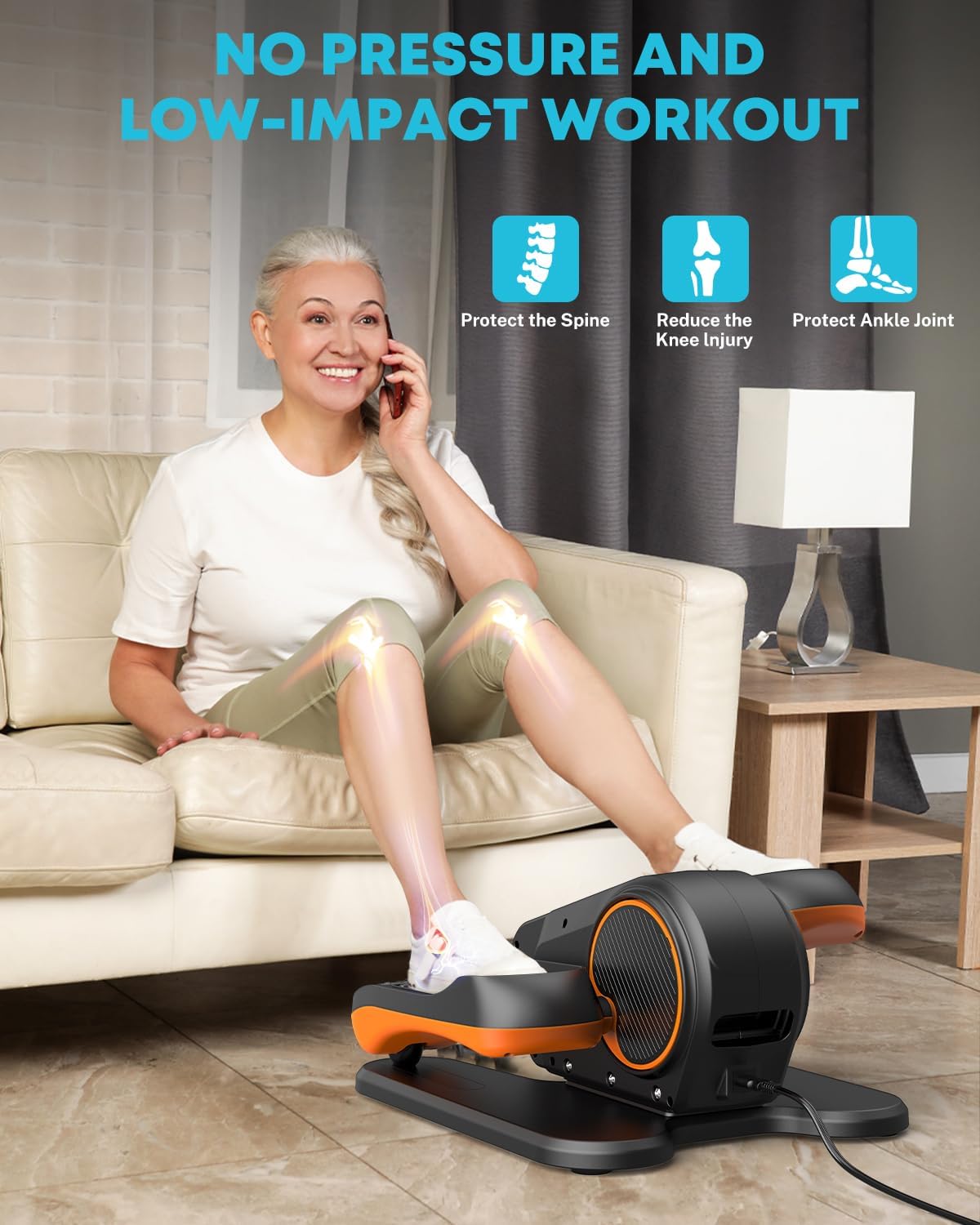 Gonex Under Desk Elliptical Exercise Machine for Seniors, Electric Ellipse Leg Exerciser with Remote, 16 Adjustable Speeds, Manual & 12 Auto Modes, Leg Exerciser While Sitting, Seated Pedal Exerciser - Image 7
